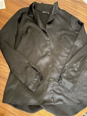 ASOS Black Satin Button-Up Blouse